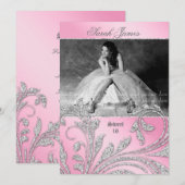 Sweet 16 party Afstudeerder Glitter Leaves Pink Kaart (Voorkant / Achterkant)