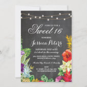 Sweet 16 Party Aloha Tropical Lights Invite Kaart (Voorkant)