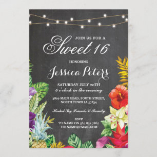 Sweet 16 Party Aloha Tropical Lights Invite Kaart