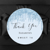 Sweet 16 party baby blue glitter Dank je wel Ronde Sticker