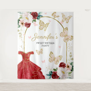 Sweet 16 Party Backdrop - Butterfly Floral Dress Wandkleed