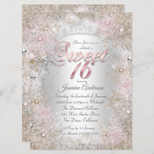 Sweet 16 Party Beige roze Silver Winter Wonderland Kaart