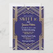 Sweet 16 Party Birthday Gatsby Art Deco Invite Kaart (Voorkant)