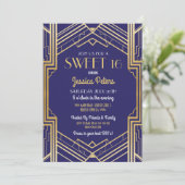 Sweet 16 Party Birthday Gatsby Art Deco Invite Kaart (Staand voorkant)