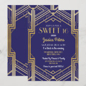 Sweet 16 Party Birthday Gatsby Art Deco Invite Kaart (Voorkant / Achterkant)