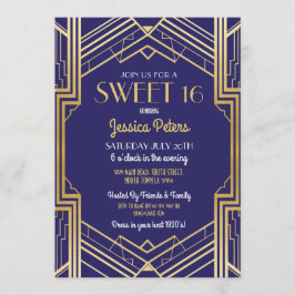Sweet 16 Party Birthday Gatsby Art Deco Invite Kaart