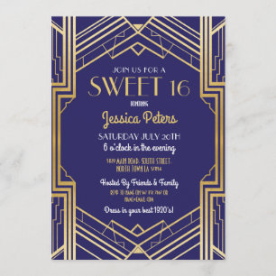Sweet 16 Party Birthday Gatsby Art Deco Invite Kaart