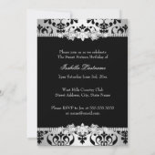 Sweet 16 Party Black Silver Damask Pearl Bow Kaart (Achterkant)