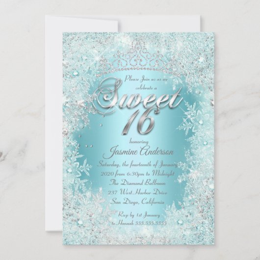 Sweet 16 Party Blauwgroen blue Silver Winter Wonde Kaart (Voorkant)