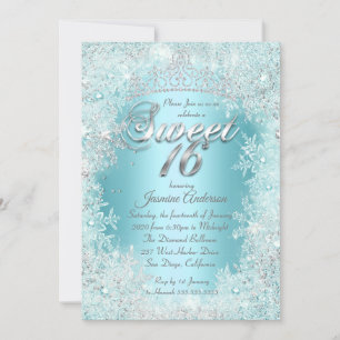 Sweet 16 Party Blauwgroen blue Silver Winter Wonde Kaart