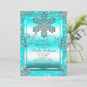 SWEET 16 Party Blauwgroen Glitter Glam Winter Snee Kaart (Staand voorkant)