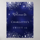 Sweet 16 party blue zilveren glitter sparkle Welko Poster (Voorkant)