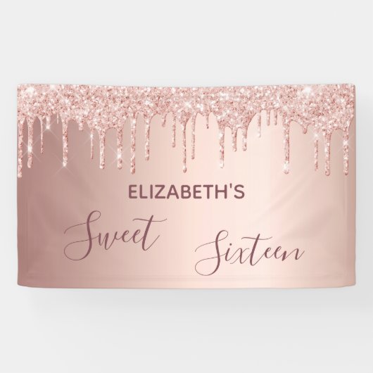 Sweet 16-party blush roos gouddruppels spandoek (Horizontaal)