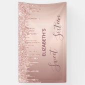Sweet 16-party blush roos gouddruppels spandoek (Verticaal)