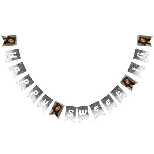 Sweet 16 Party, Chic Black Glitter & 4 foto's Vlaggetjes (Alle)