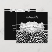 Sweet 16 Party Elegant Black White Leopard Kaart (Voorkant / Achterkant)