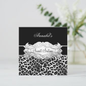 Sweet 16 Party Elegant Black White Leopard Kaart (Staand voorkant)