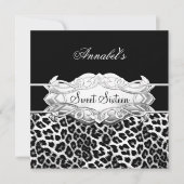 Sweet 16 Party Elegant Black White Leopard Kaart (Voorkant)