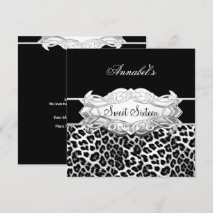 Sweet 16 Party Elegant Black White Leopard Kaart