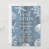 Sweet 16 Party Elegant Dusty Blue Beach Starfish Kaart (Voorkant)