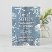 Sweet 16 Party Elegant Dusty Blue Beach Starfish Kaart (Staand voorkant)