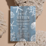 Sweet 16 Party Elegant Dusty Blue Beach Starfish Kaart<br><div class="desc">Elegant Dusty Blue Beach Coral Reef Starfish Sweet 16 Birthday Invitations.</div>