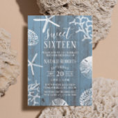 Sweet 16 Party Elegant Dusty Blue Beach Starfish Kaart