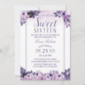 Sweet 16 Party Elegant Waterverf Paars Floral Kaart (Voorkant)