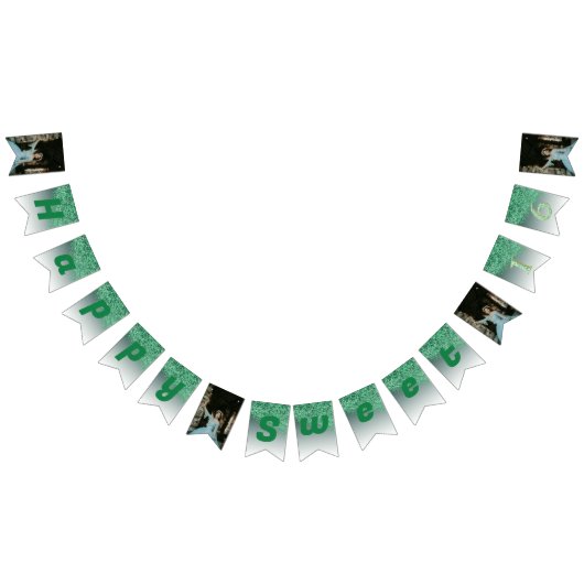 Sweet 16 Party, Falling Green Glitter & 4 foto's Vlaggetjes (Alle)