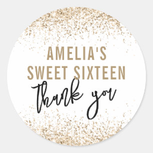 Sweet 16 Party Favor Sticker Goud Glitter Sweet 16
