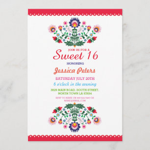 Sweet 16 Party Floral Fiesta Mexican Birthday Kaart