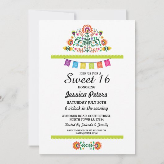 Sweet 16 Party Floral Fiesta Mexican Birthday Kaart (Voorkant)
