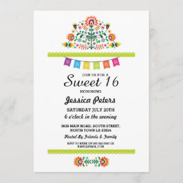 Sweet 16 Party Floral Fiesta Mexican Birthday Kaart
