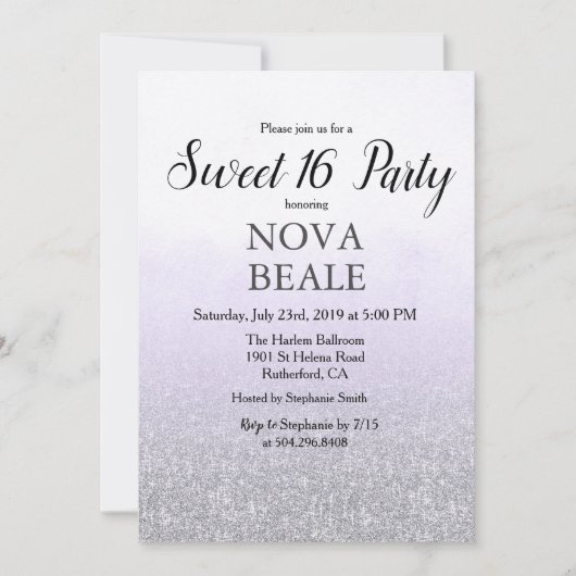 Sweet 16 Party Glitter Lavendel Uitnodiging (Voorkant)