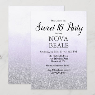 Sweet 16 Party Glitter Lavendel Uitnodiging