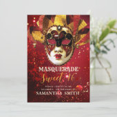 Sweet 16 Party Gold Maskerade Masker Kaart (Staand voorkant)