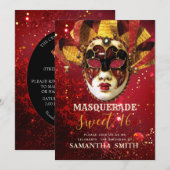 Sweet 16 Party Gold Maskerade Masker Kaart (Voorkant / Achterkant)