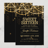 Sweet 16 Party Gold String Lights Kaart (Voorkant / Achterkant)