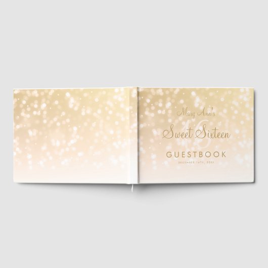 Sweet 16 Party Guestbook Gold Bokeh Sparkle Lights Gastenboek (Volledig)