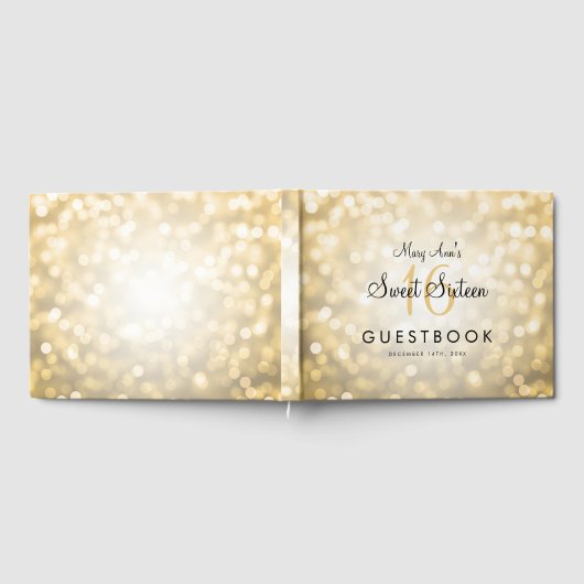 Sweet 16 Party Guestbook Gold Glitter Lights Gastenboek (Volledig)