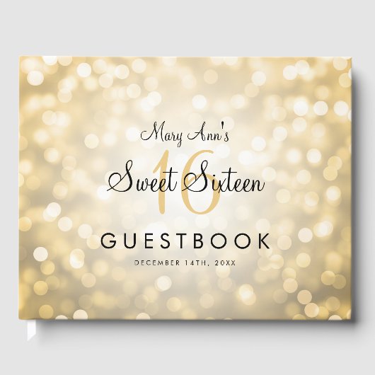 Sweet 16 Party Guestbook Gold Glitter Lights Gastenboek (Voorkant)