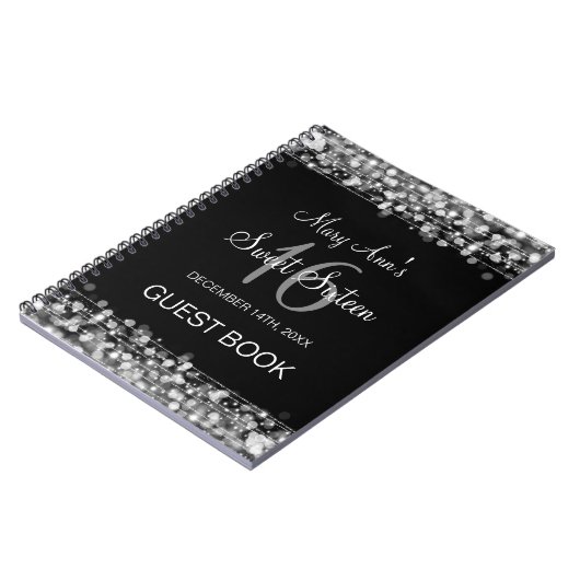 Sweet 16 Party Guestbook Party Sparkles Silver Notitieboek (Linkerzijde)