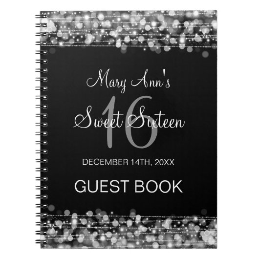 Sweet 16 Party Guestbook Party Sparkles Silver Notitieboek (Voorkant)