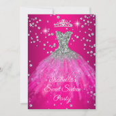 Sweet 16 Party HOT Roze jurk TIARA Kaart (Voorkant)