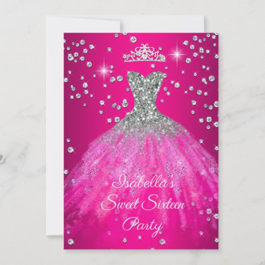 Sweet 16 Party HOT Roze jurk TIARA Kaart (Voorkant)