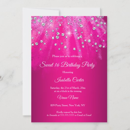 Sweet 16 Party HOT Roze jurk TIARA Kaart (Achterkant)