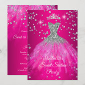 Sweet 16 Party HOT Roze jurk TIARA Kaart (Voorkant / Achterkant)