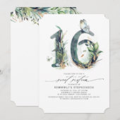 Sweet 16 Party Invitation - Groen en Goud Kaart (Voorkant / Achterkant)