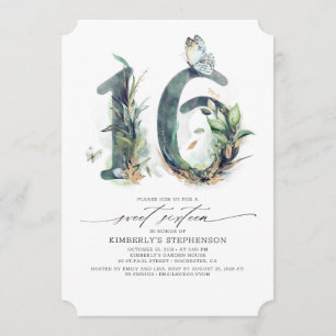 Sweet 16 Party Invitation - Groen en Goud Kaart