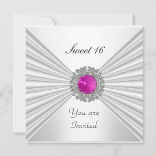 Sweet 16 Party Invitation White Pink Jewel Kaart